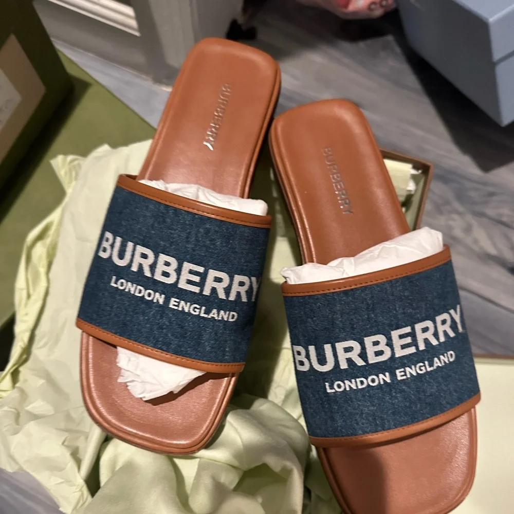 Burberry Carolyn Logo Printed Denim Slides 38.5 - Picture 6 of 7